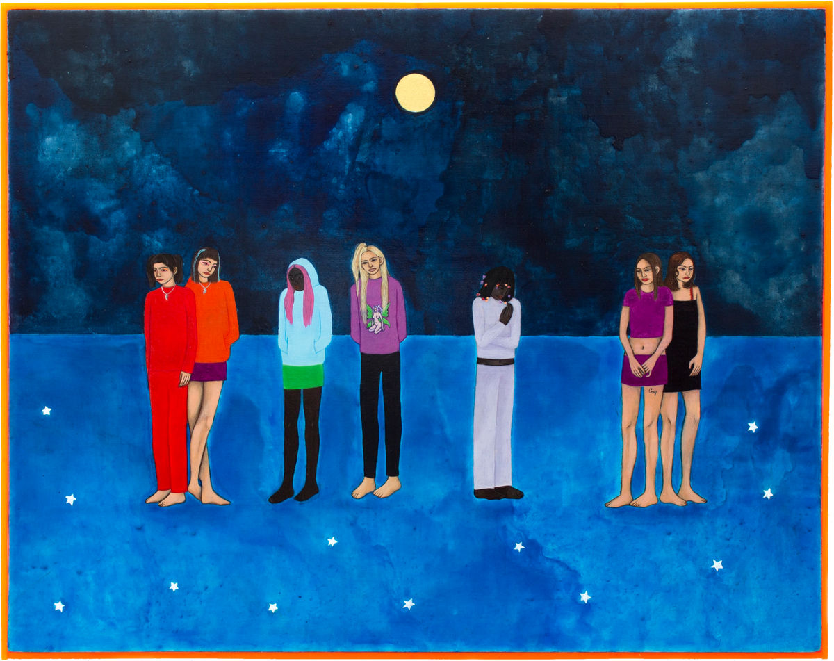 Starry night, 2022, Tempera, gold leaf and lacquer on wood covered with canvas, 34,5 x 43 x 2 cm, plexiglass frame