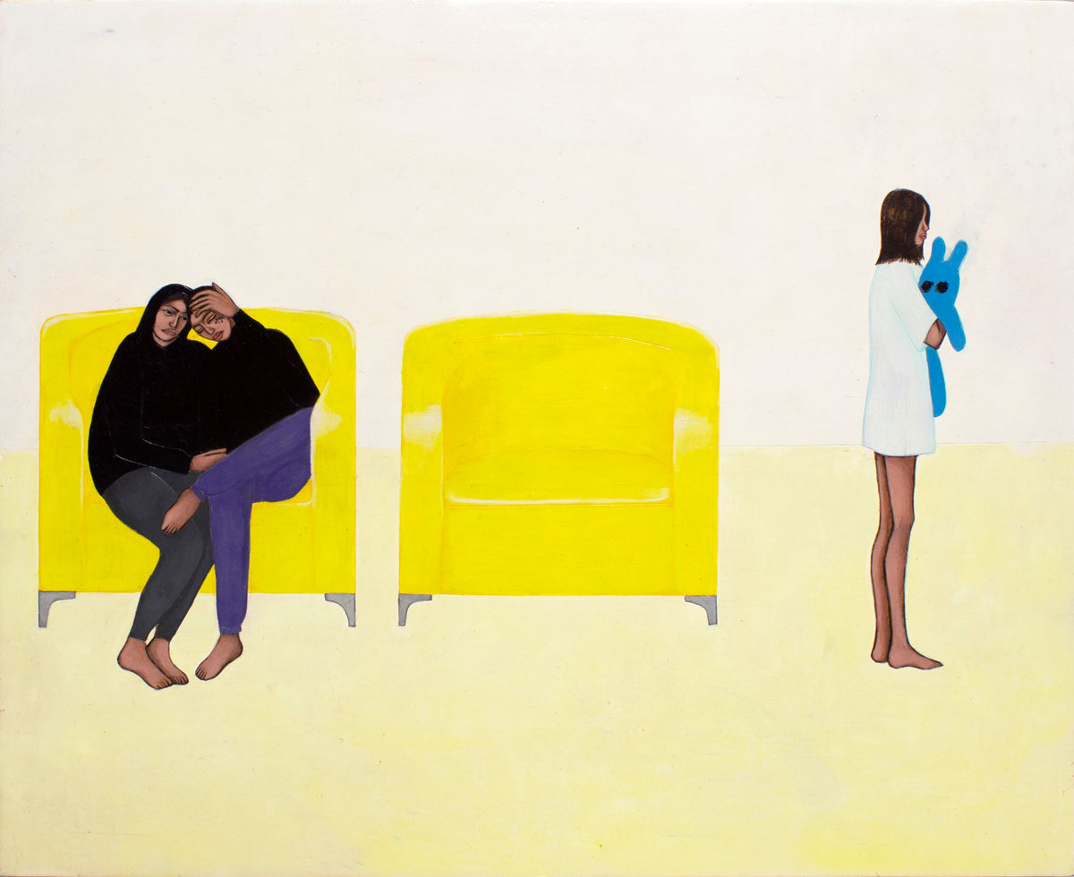 Doppelganger, 2023, Tempera on wood covered with canvas and gaffer, 28 x 34,5 x 2 cm