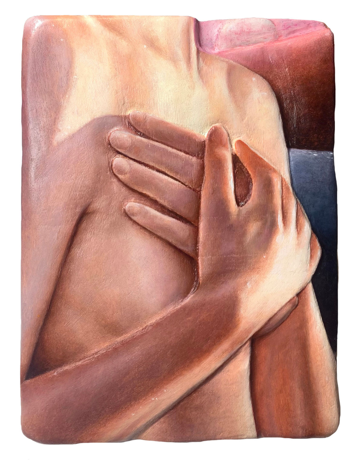 La communion insulaire huile sur bois sculpté, 22 x 16, 5 cm, 2024